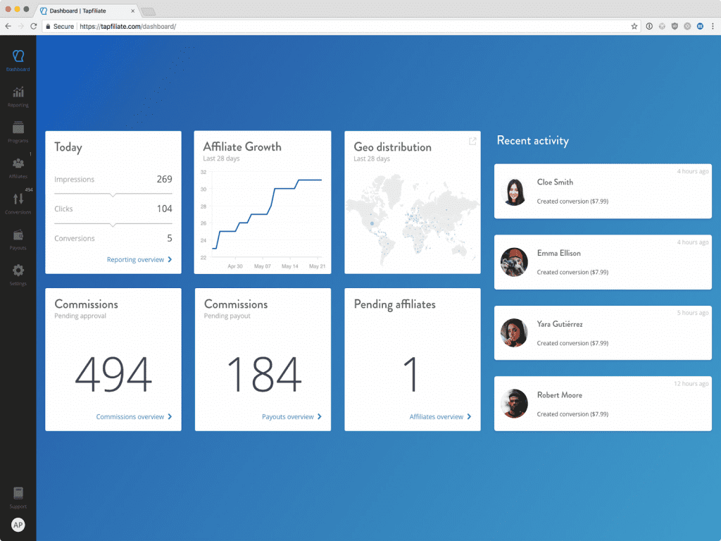 Affiliate marketing software - Tapfiliate
